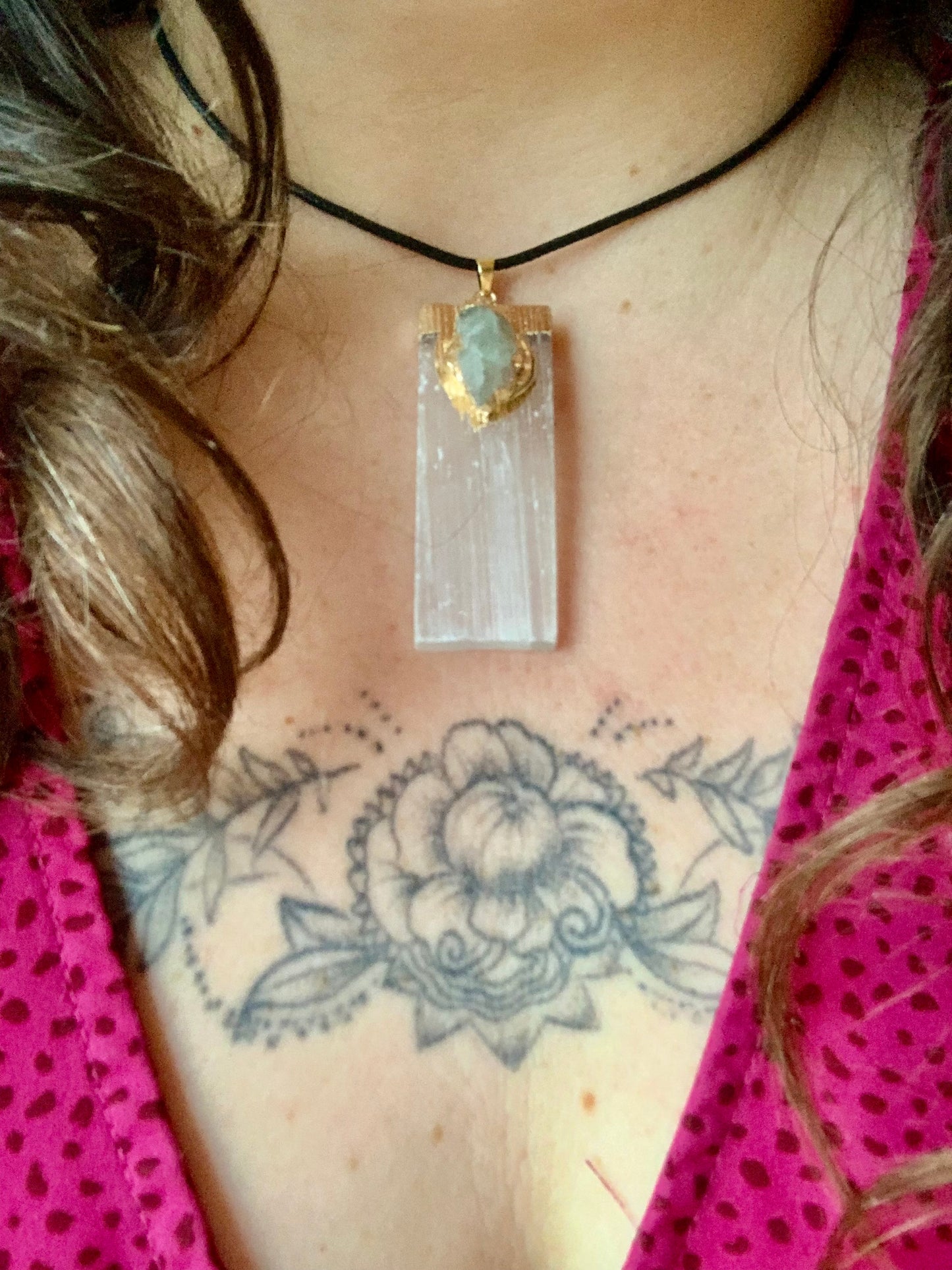 Pendentif en Sélénite & Fluorite verte
