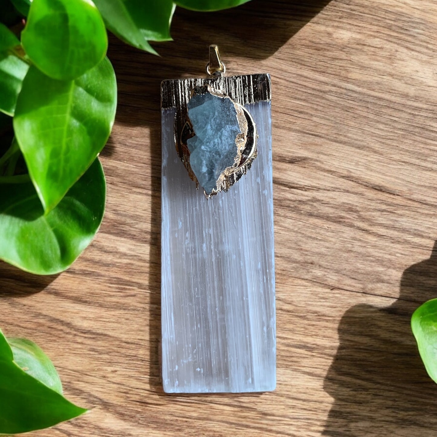 Pendentif en Sélénite & Fluorite verte