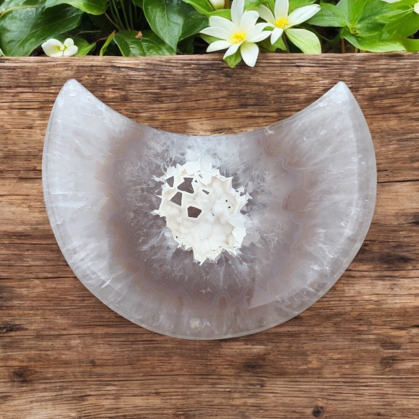 Lune en Agate druzy, quartz & Calcédoine