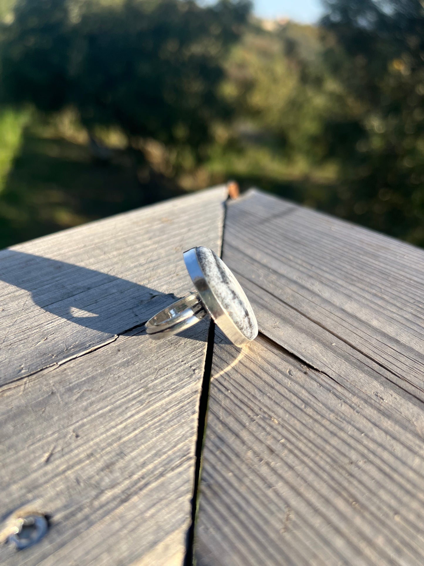 Bague en Agate Dendritique ou Pierre de Merlin taille 58