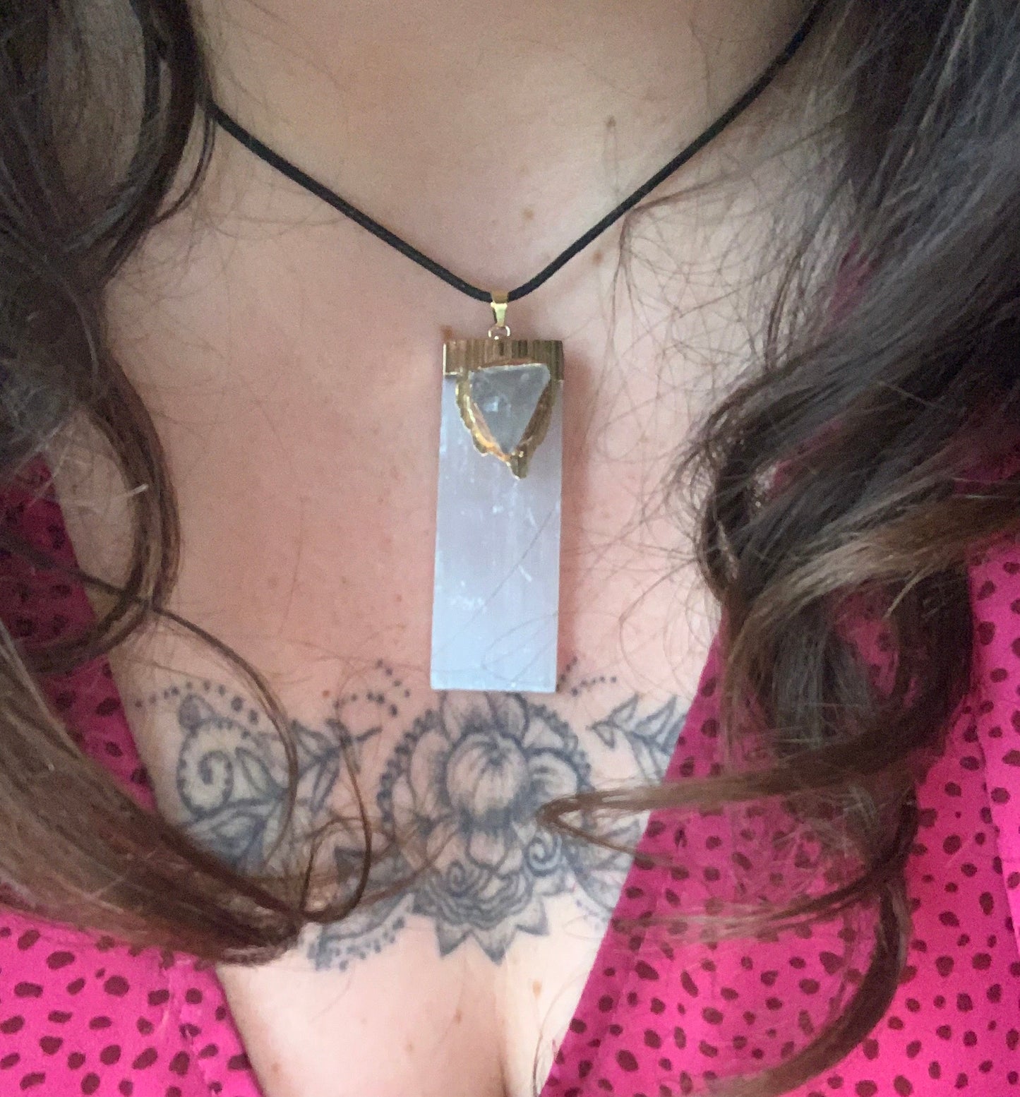 Pendentif en Sélénite & Fluorite verte