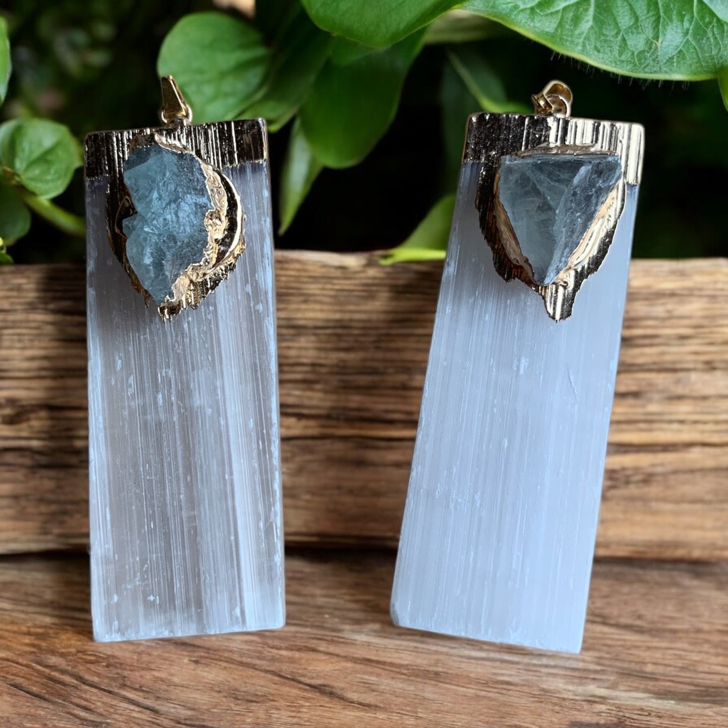 Pendentif en Sélénite & Fluorite verte