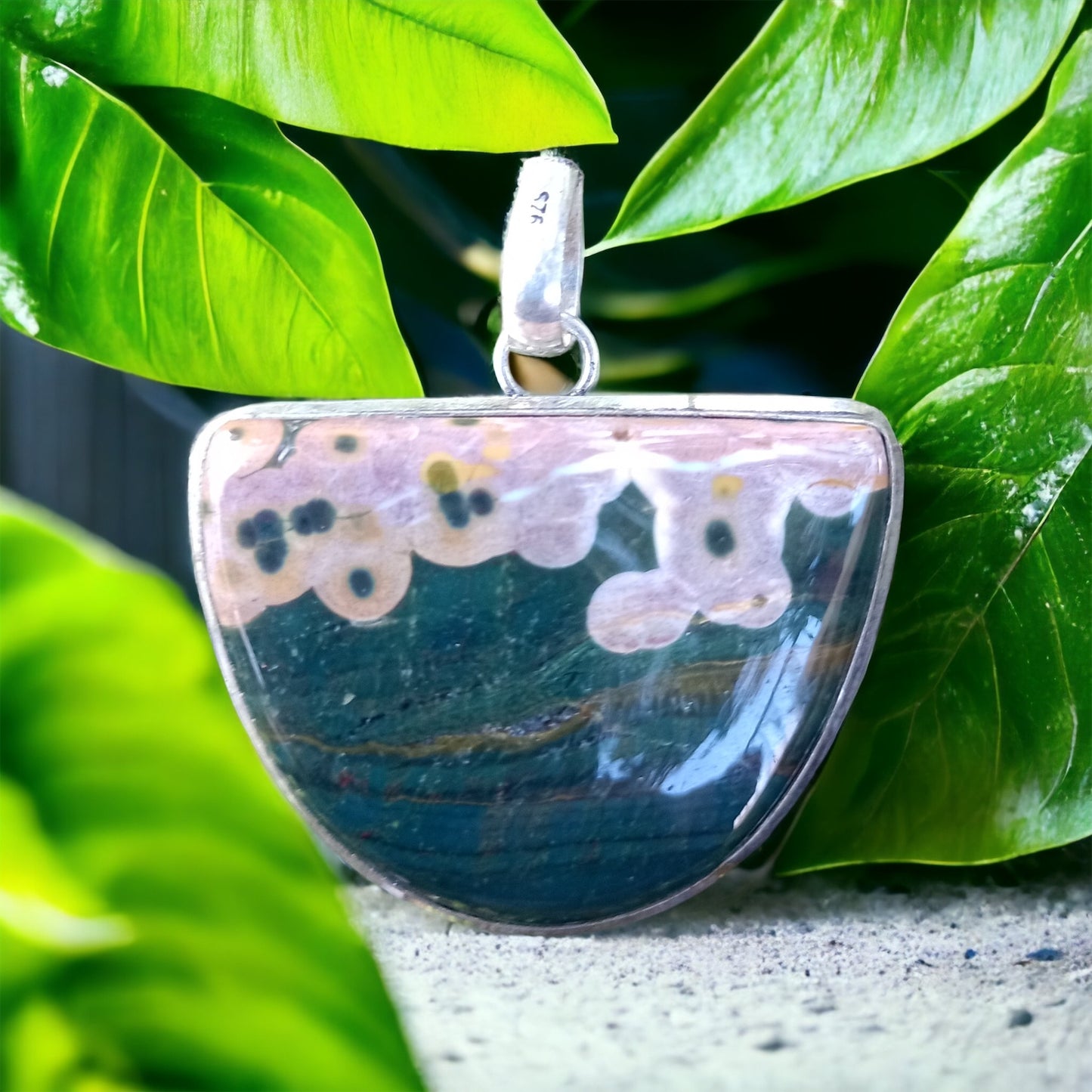 Pendentif en Jaspe Orbiculaire - Océan