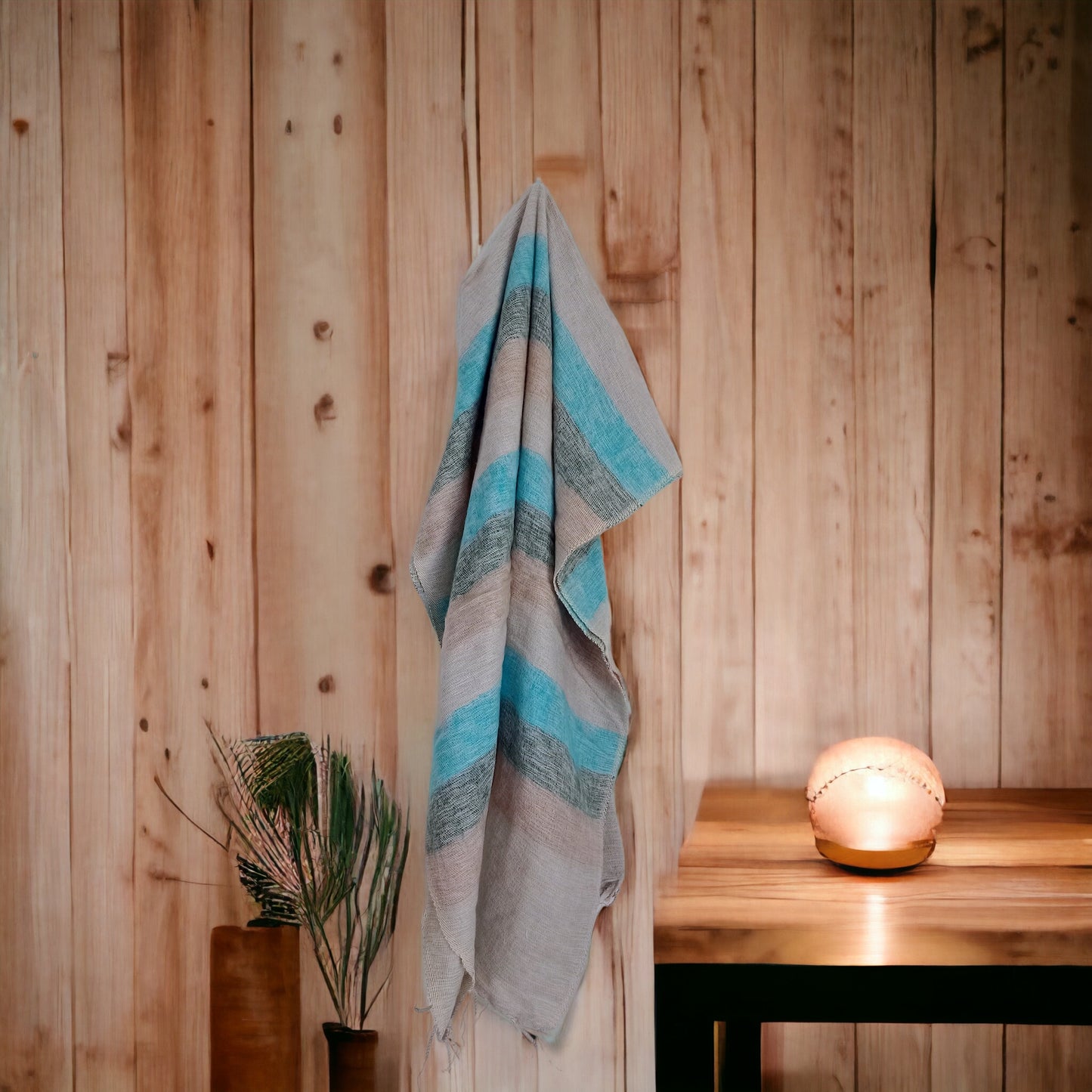 Cream, Grey & Blue Striped Scarf