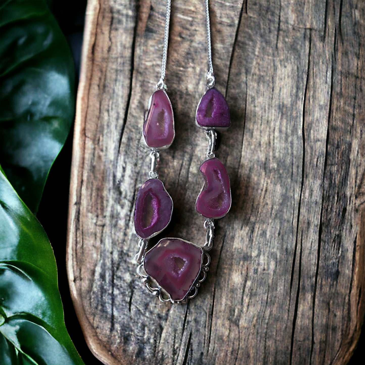 Collier en Agate teintée Rose