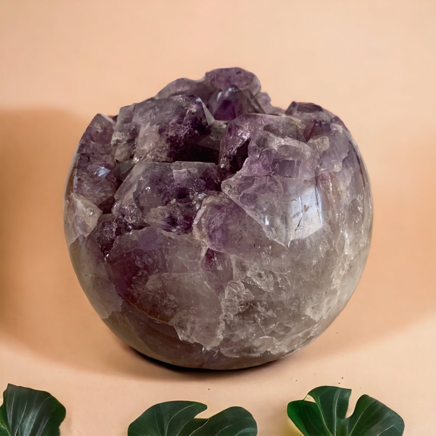Sphere - raw and polished hollow ball in Amethyst & White Quartz