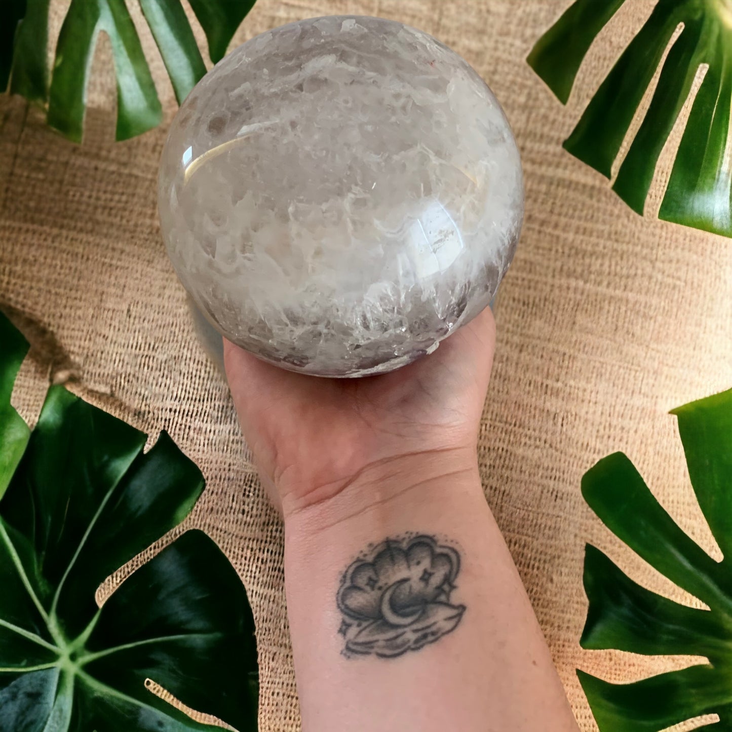 Sphere - raw and polished hollow ball in Amethyst & White Quartz