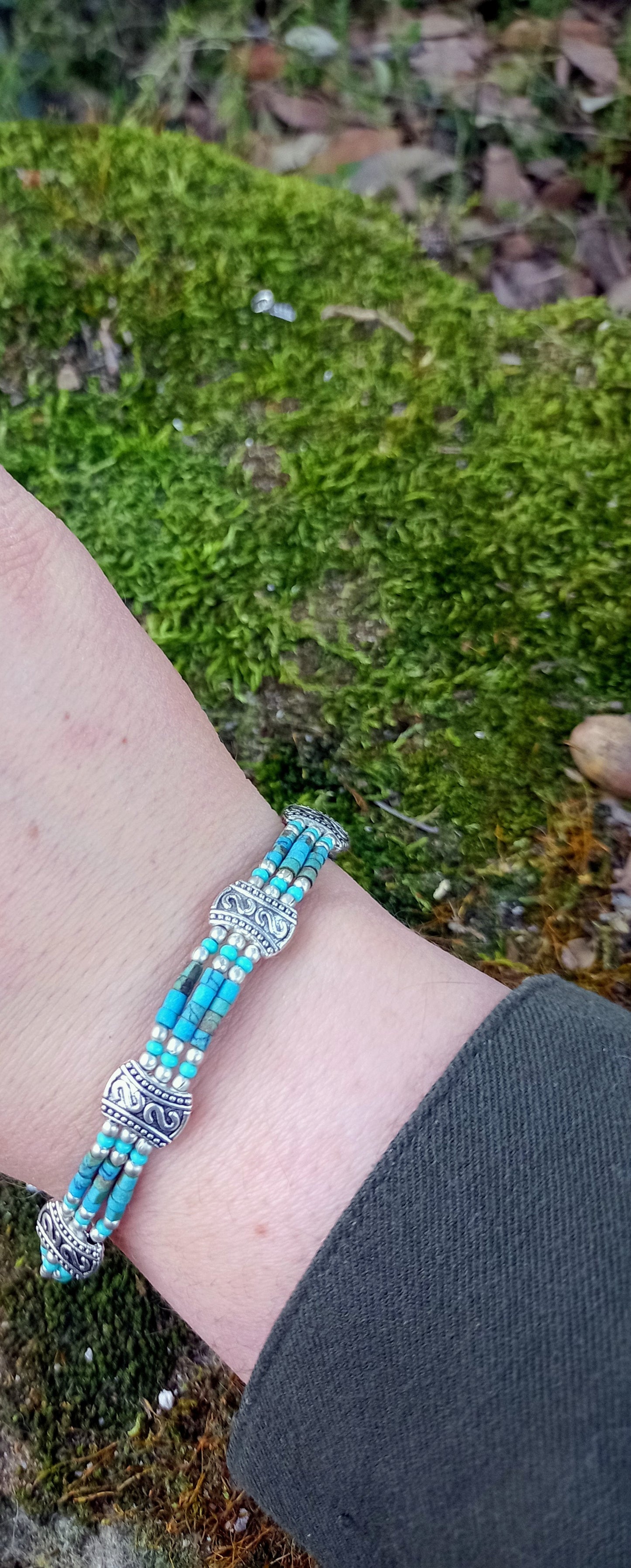 Bracelet Tibétain en Turquoise Africaine & Perles Fantaisies