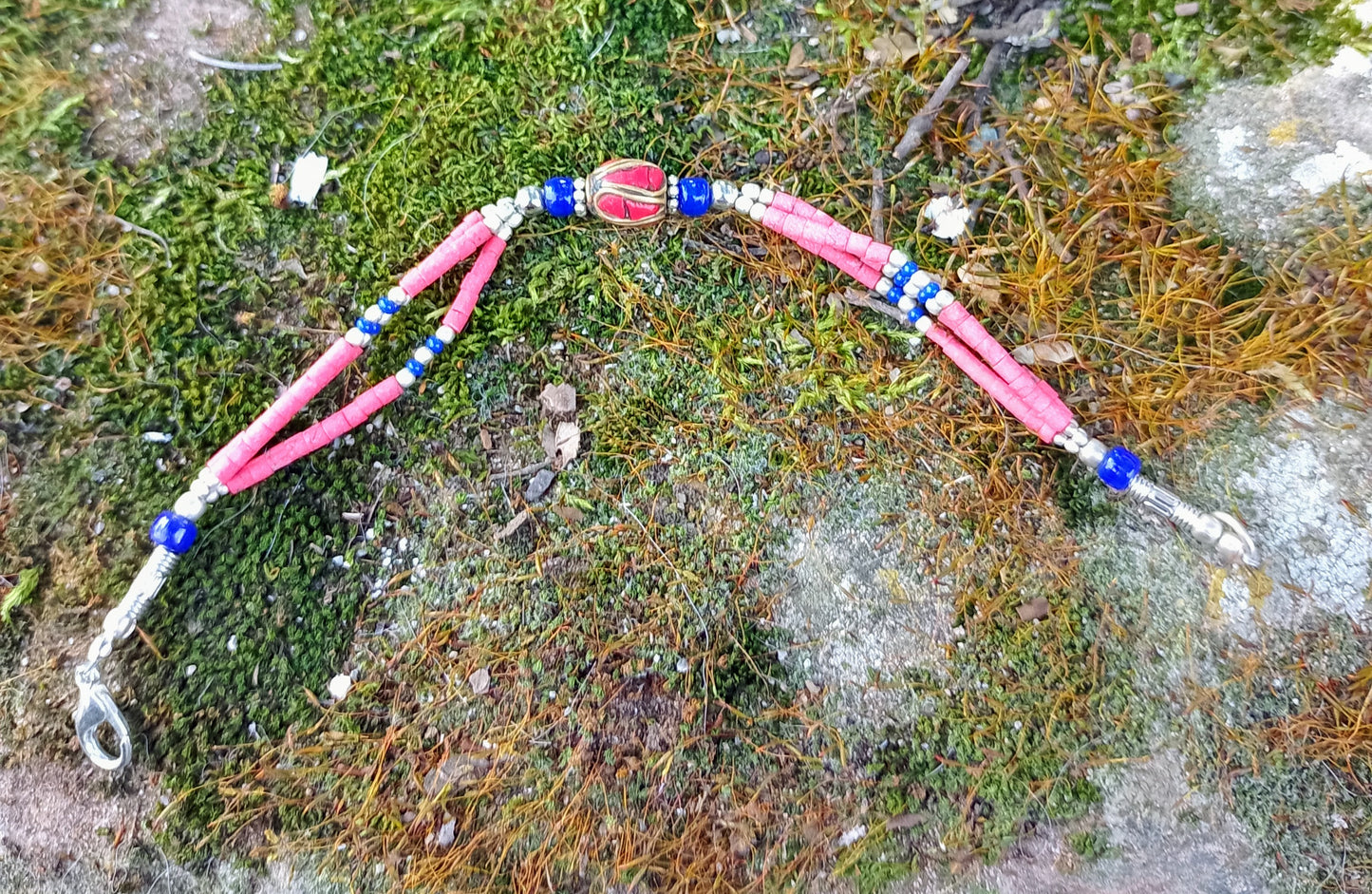 Bracelet Tibétain en Cinabre & Perles Fantaisies