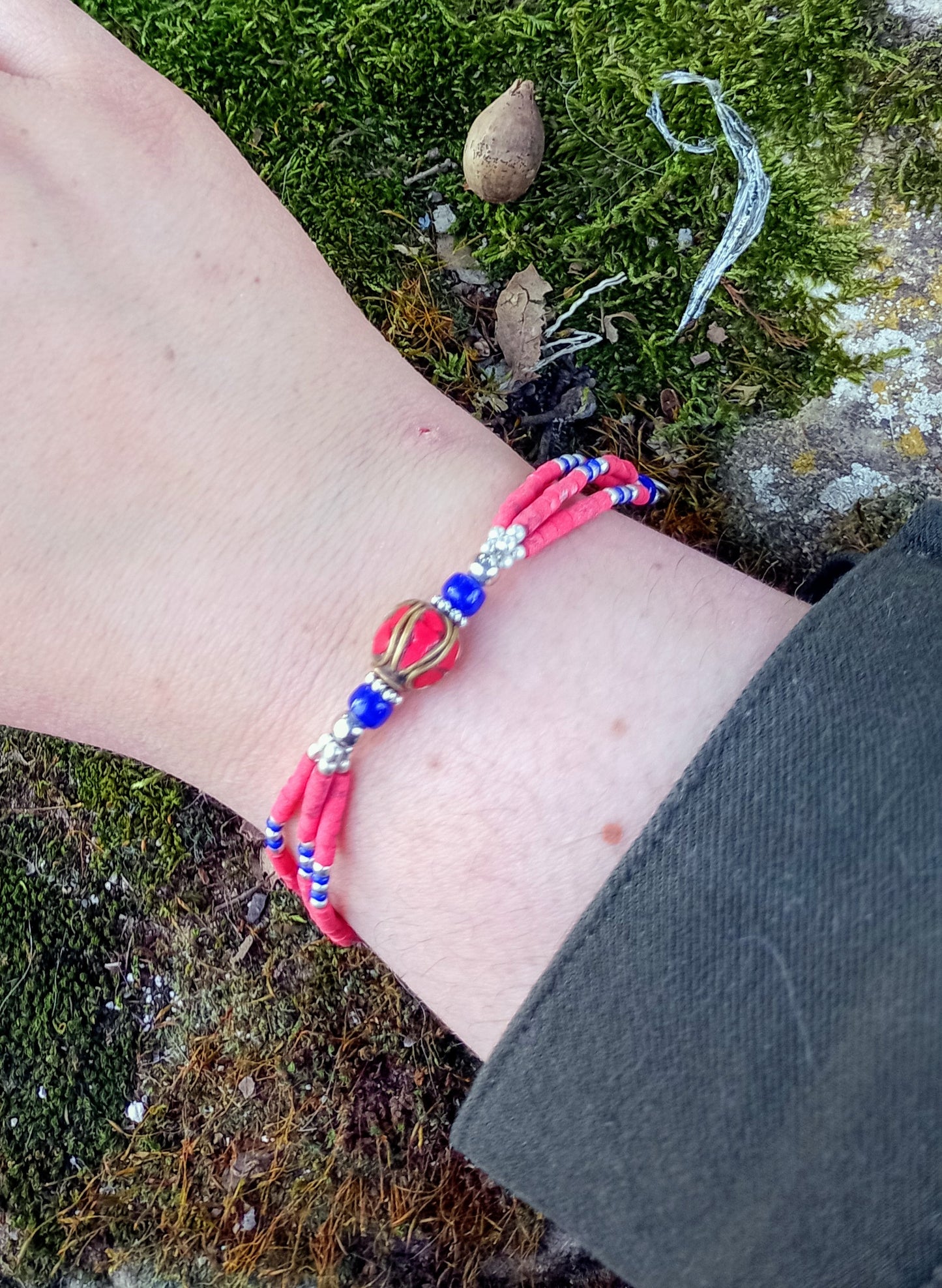 Bracelet Tibétain en Cinabre & Perles Fantaisies