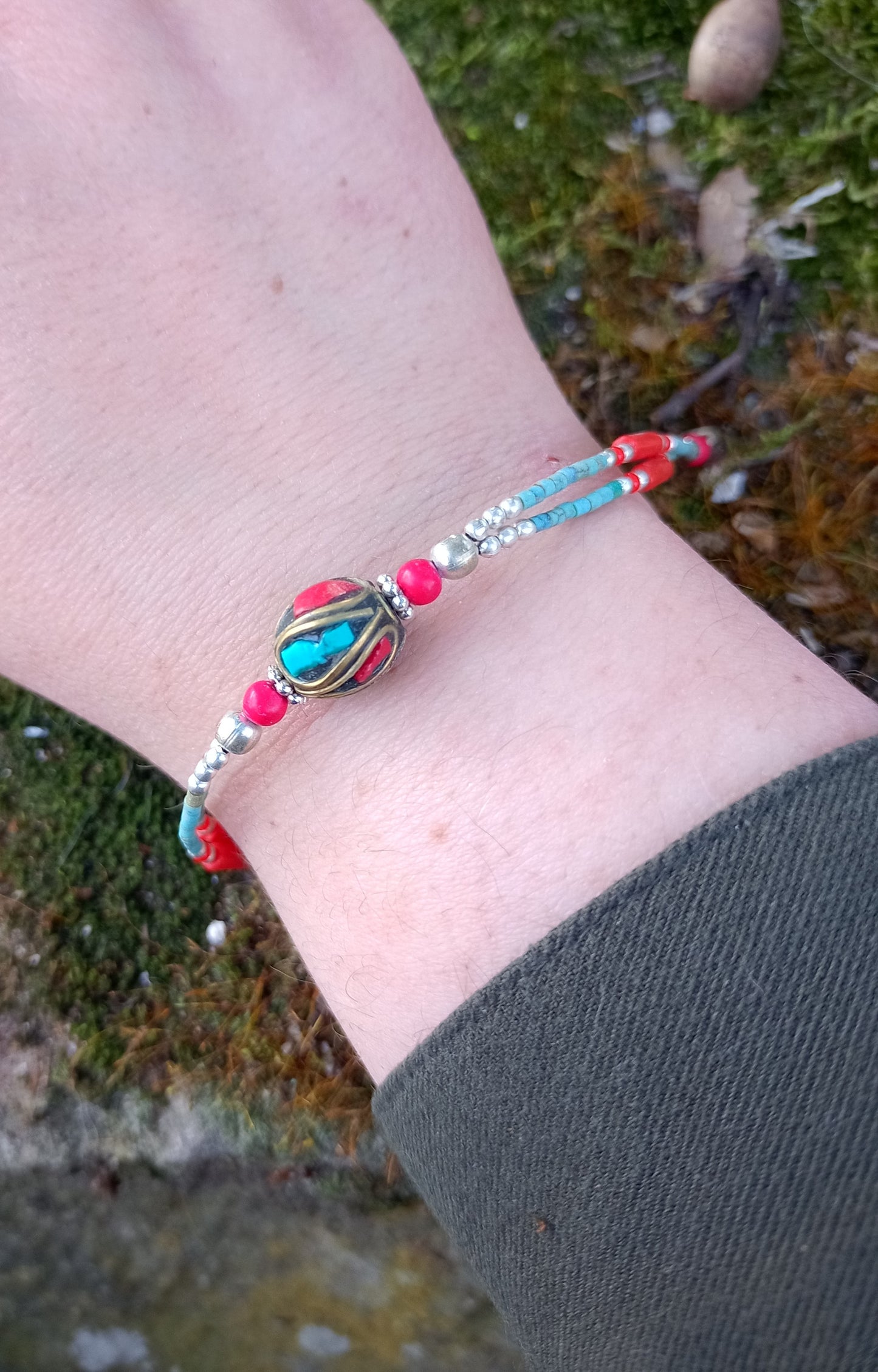 Bracelet Tibétain en Turquoise Africaine & Perles Fantaisies