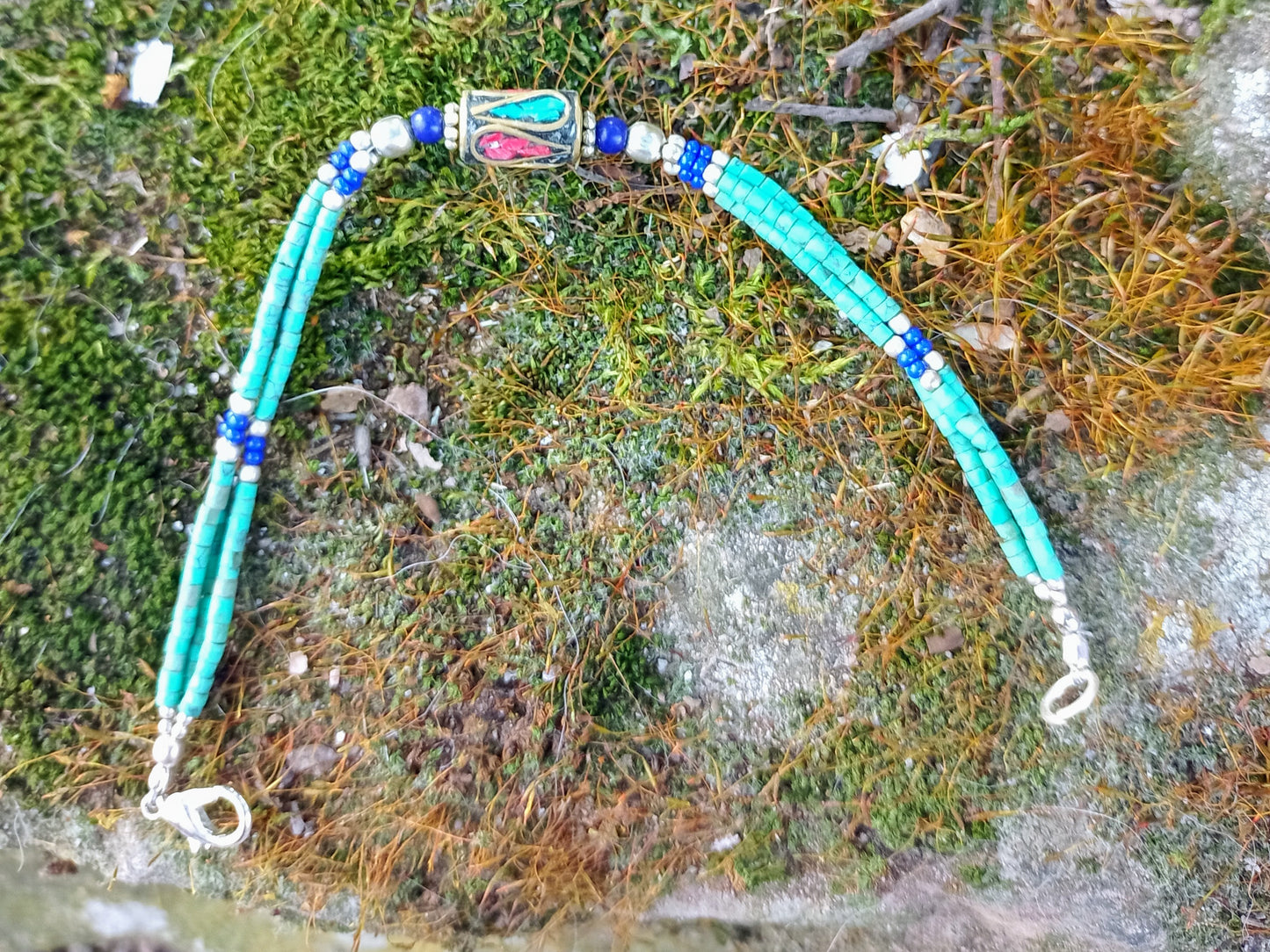 Bracelet Tibétain en Turquoise Africaine & Perles Fantaisies