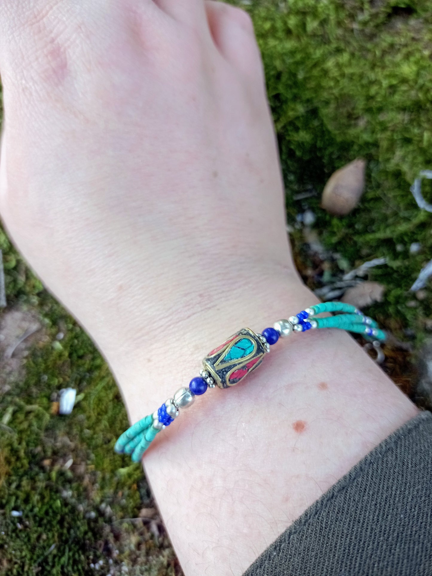 Bracelet Tibétain en Turquoise Africaine & Perles Fantaisies