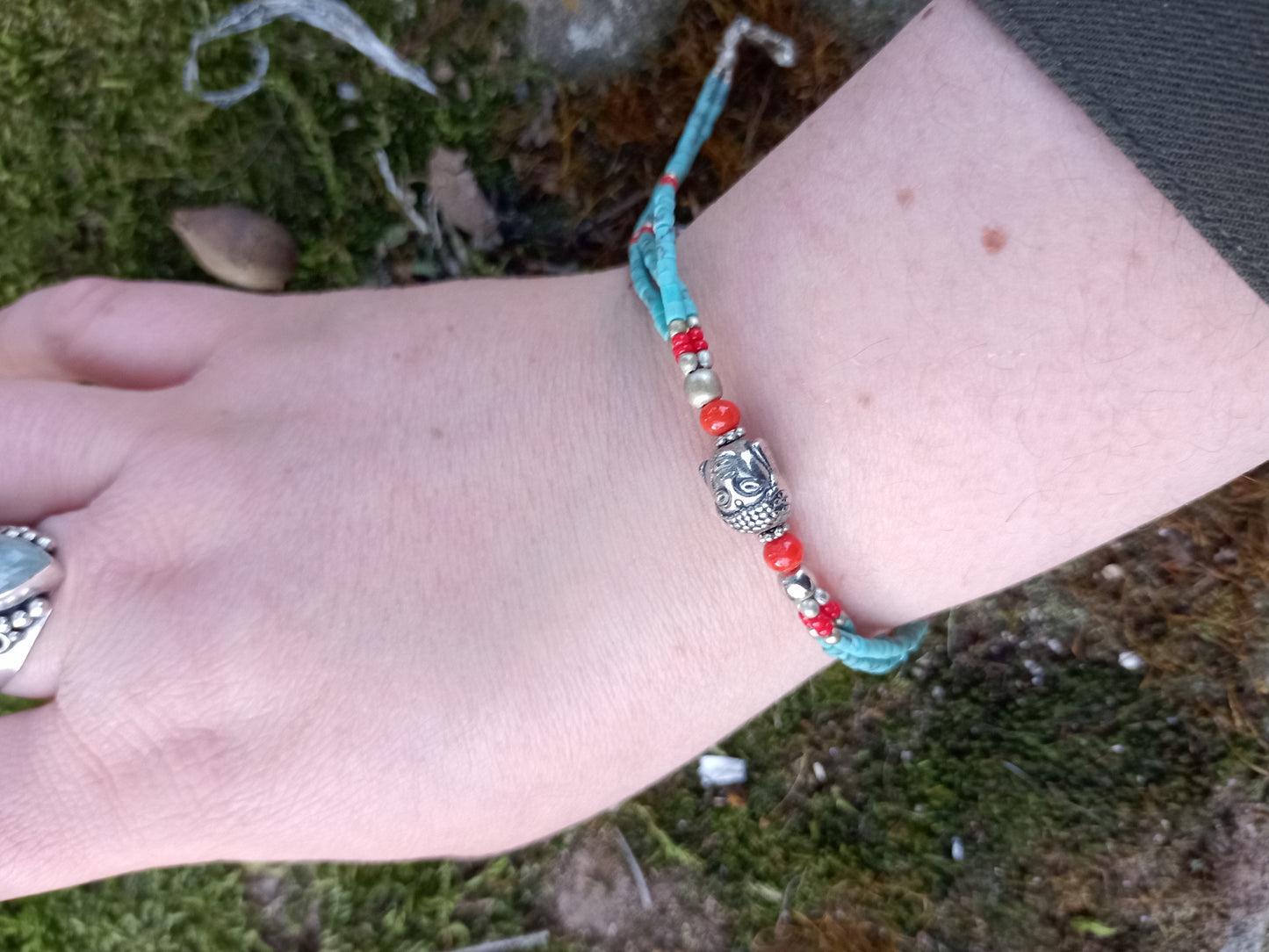 Bracelet Tibétain en Turquoise Africaine, perles fantaisies & bouddha