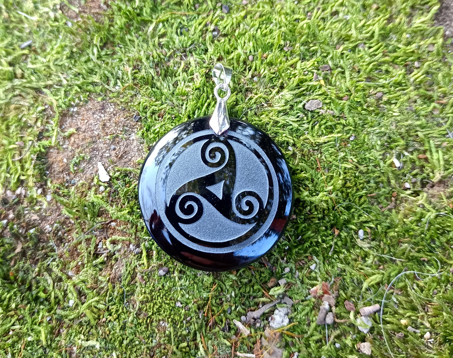 Black Obsidian & Triskel Pendant