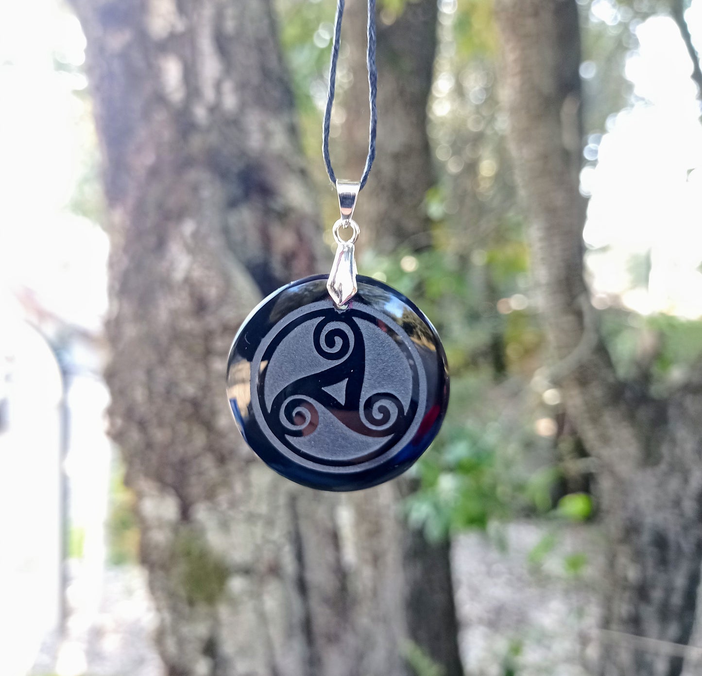Black Obsidian & Triskel Pendant