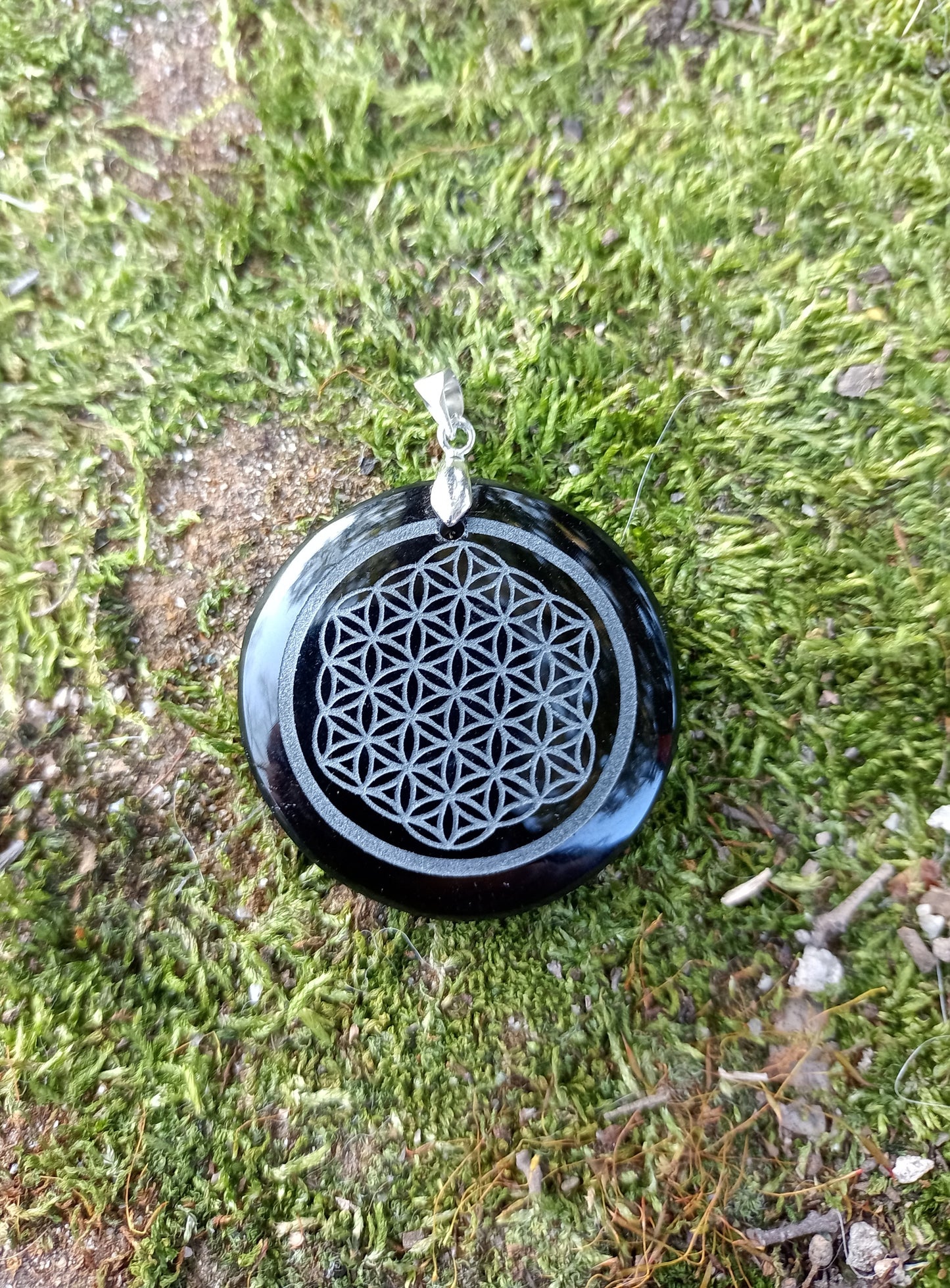 Black Obsidian & Flower of Life Pendant