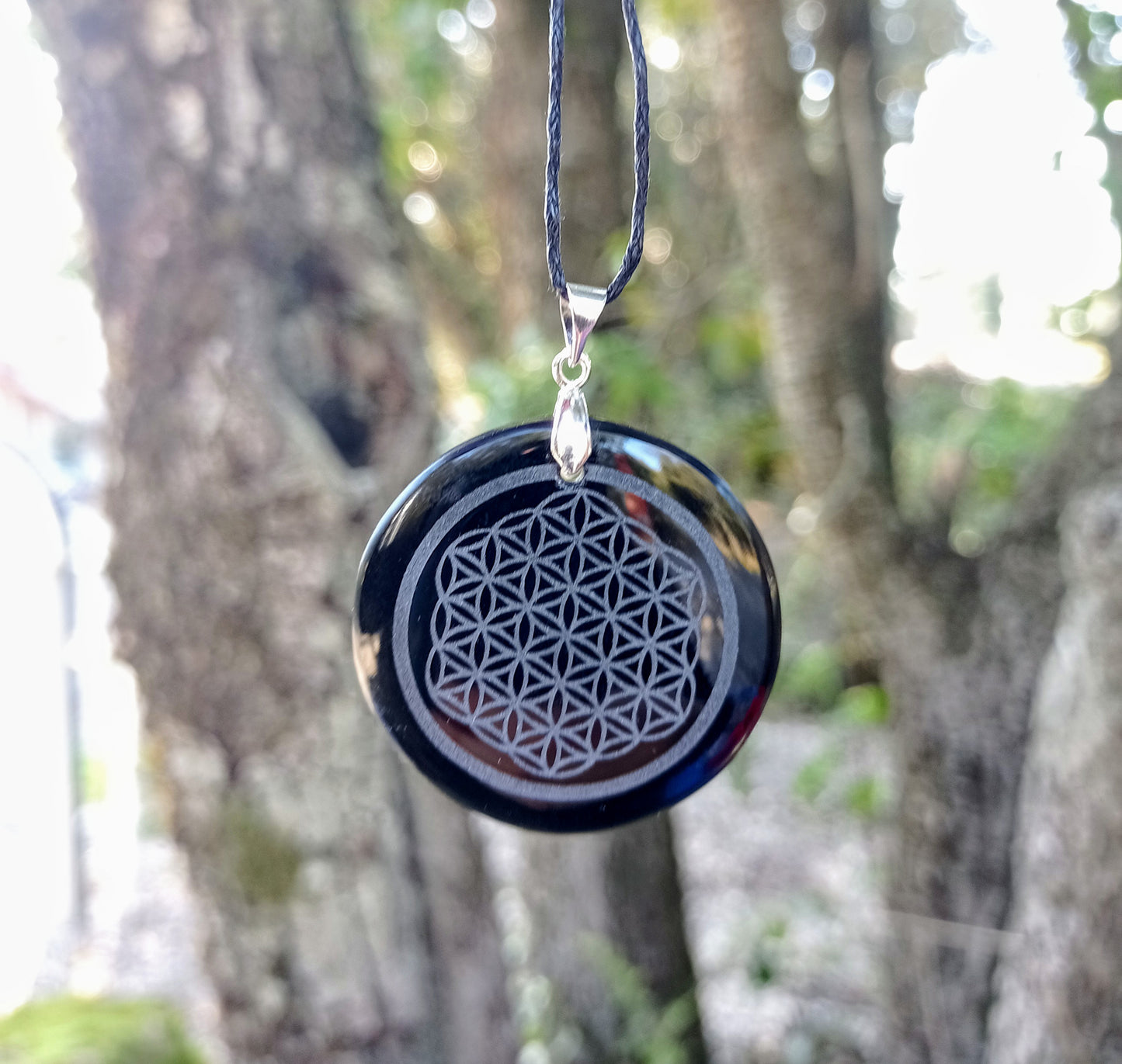 Black Obsidian & Flower of Life Pendant