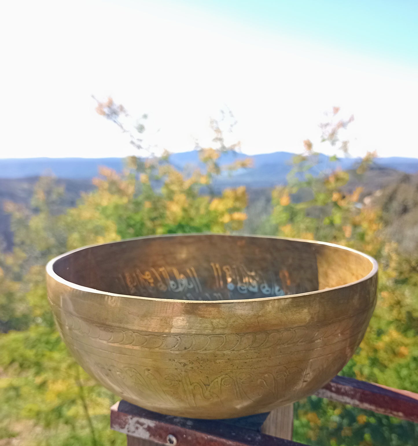 Tibetan singing bowl engraved Buddha 21 cm
