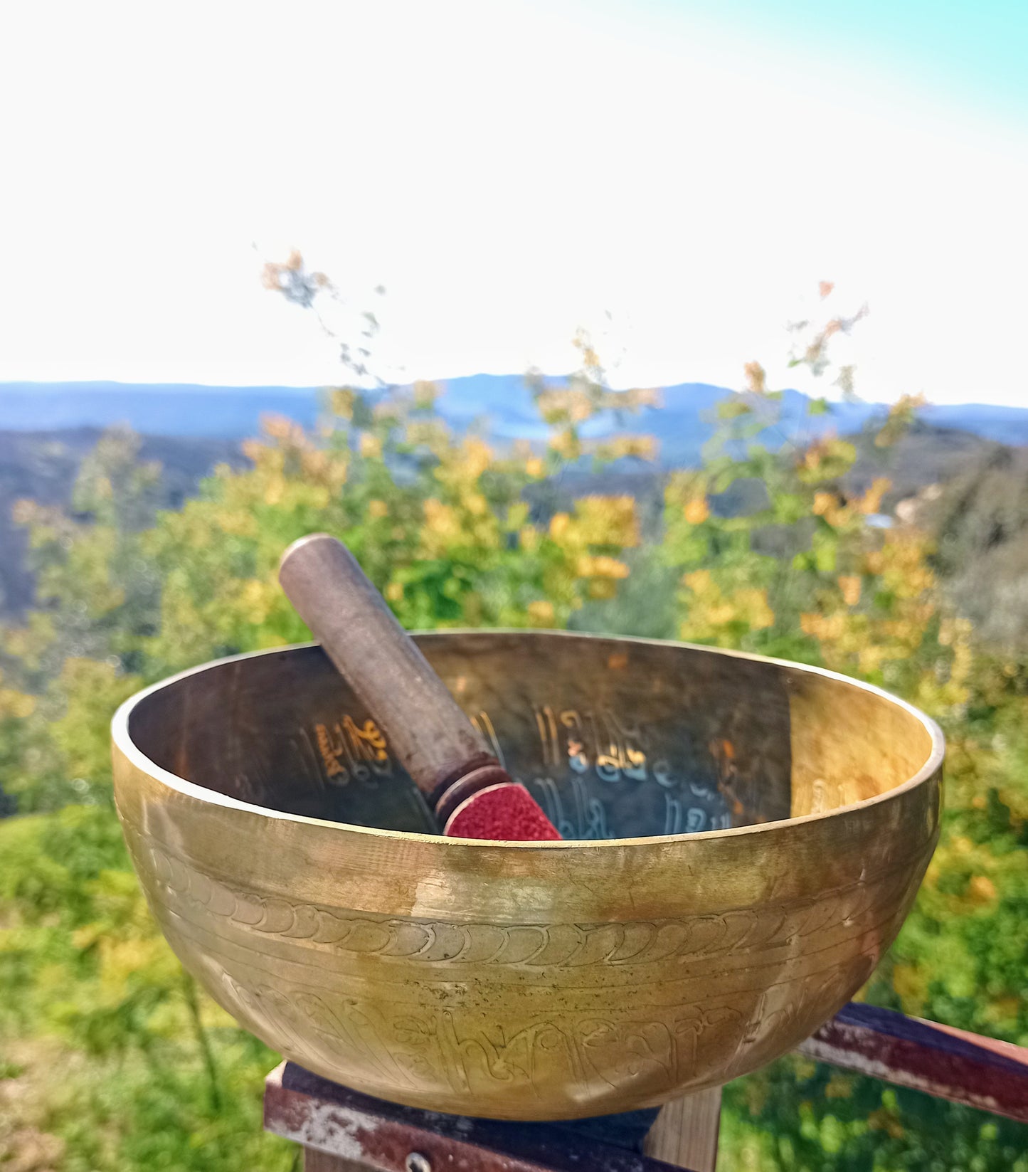 Tibetan singing bowl engraved Buddha 21 cm