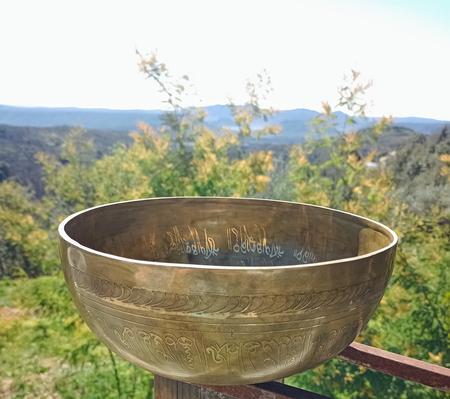 Tibetan singing bowl engraved Buddha 26 cm