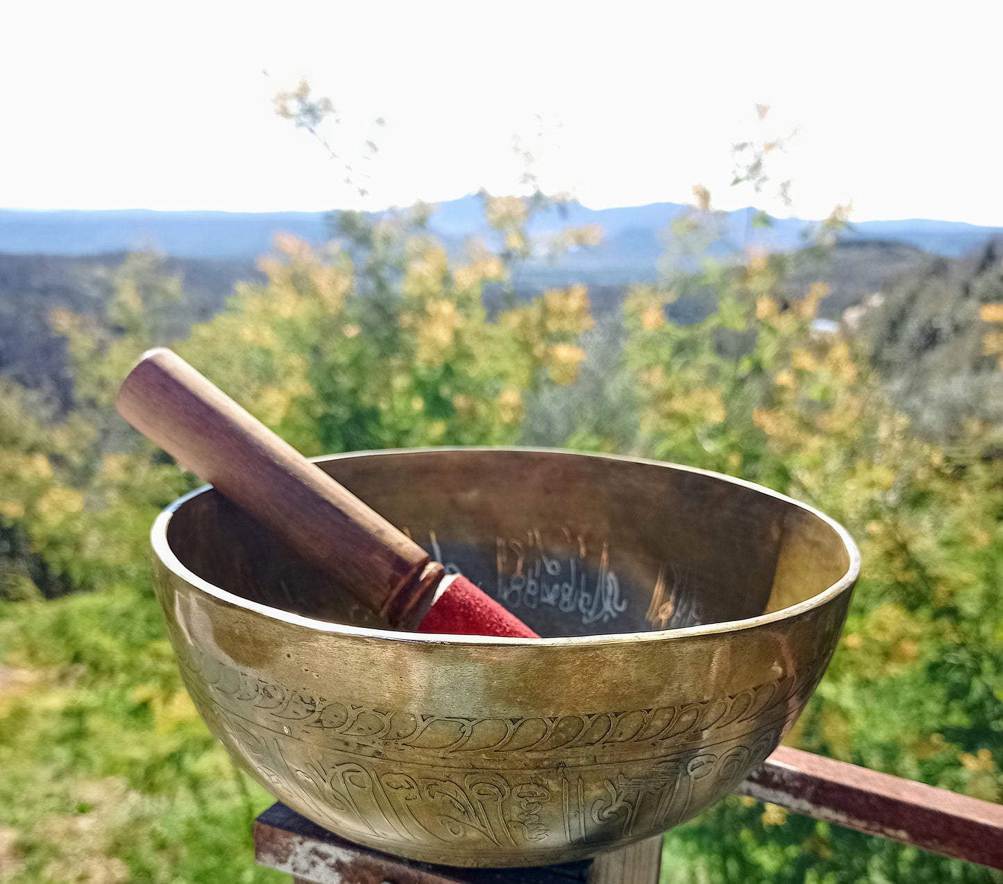 Tibetan singing bowl engraved Buddha 19 cm