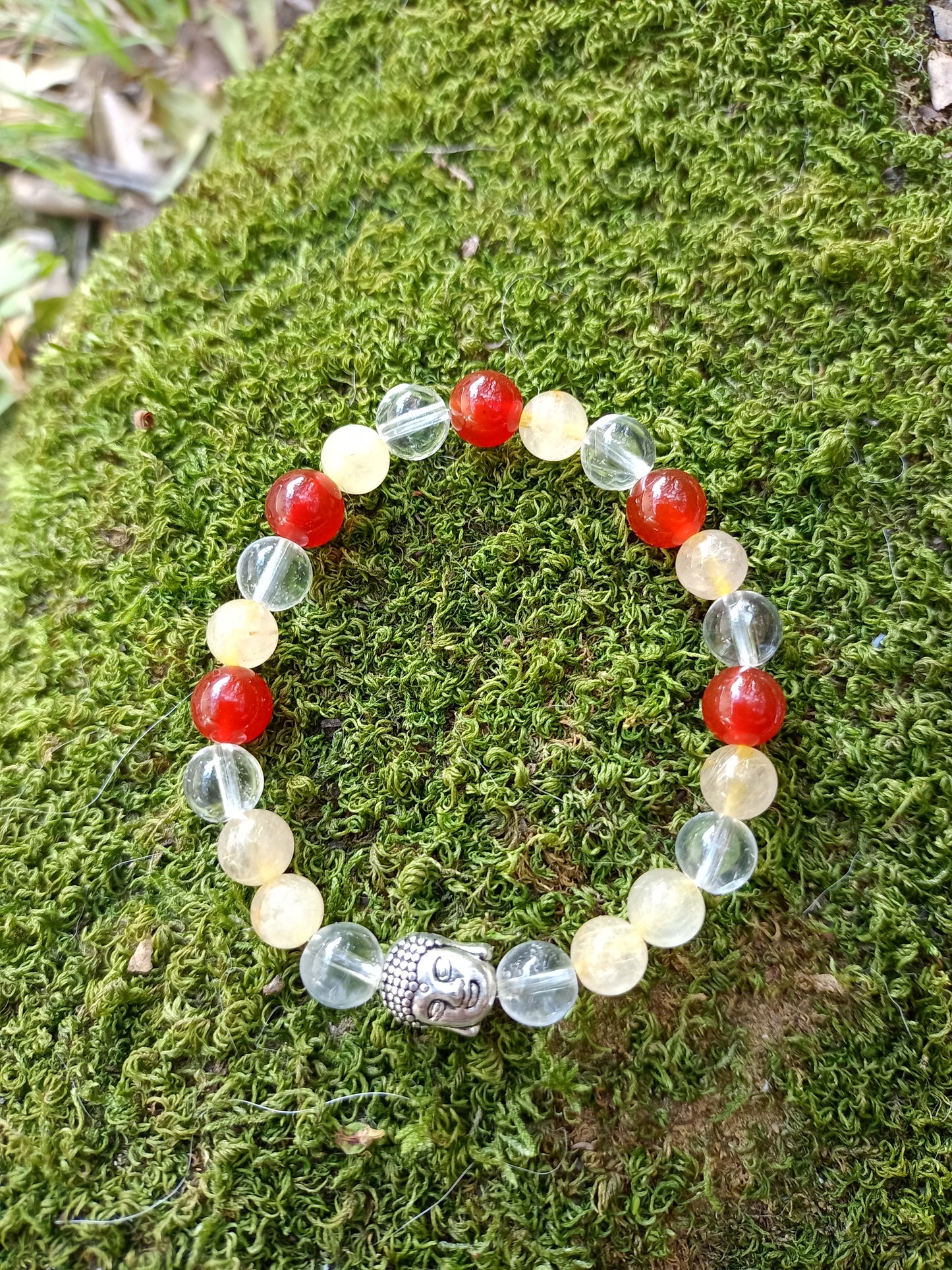Rutile Quartz, Carnelian & Rock Crystal Bracelet (Transparent Quartz)