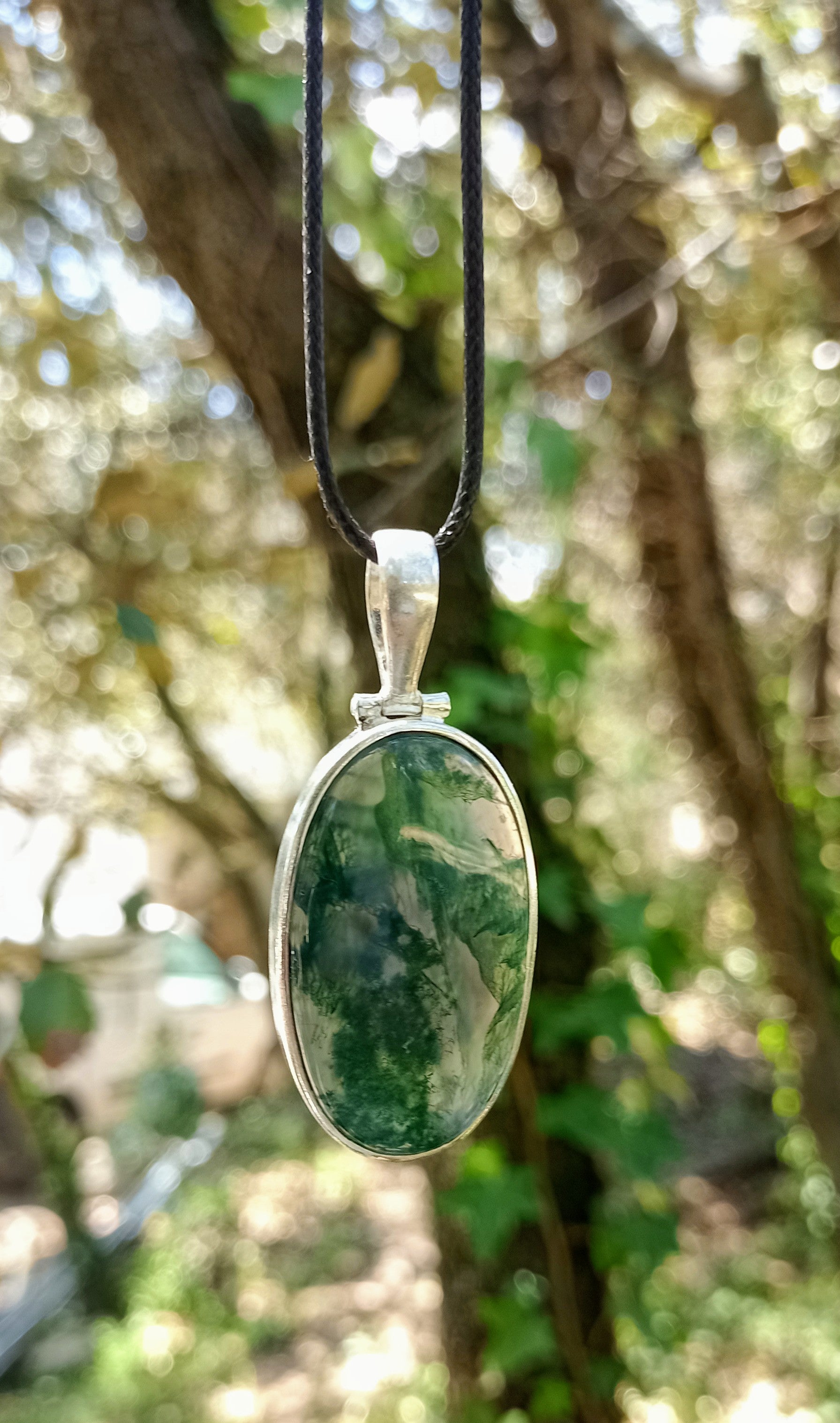 Pendentif en agate mousse, collier en argent sterling 925, bijoux bohème faits main - France Pendentif en agate mousse, collier en argent sterling 925, bijoux bohème faits main - France