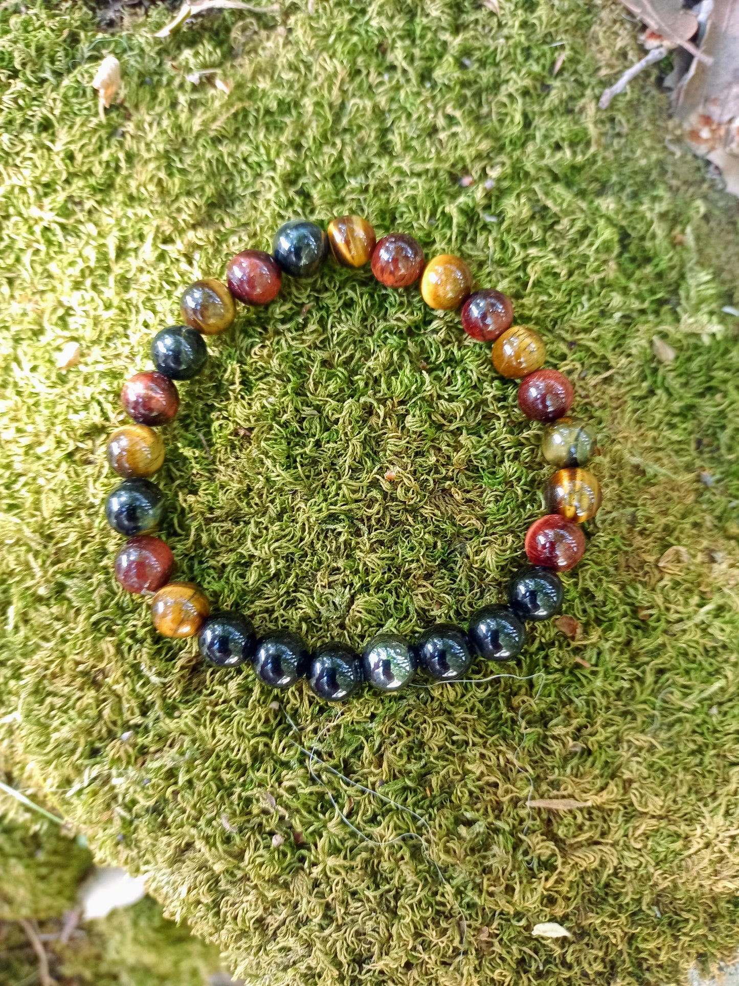 3 Eyes Protection Bracelet, Obsidian & Hematite 8mm