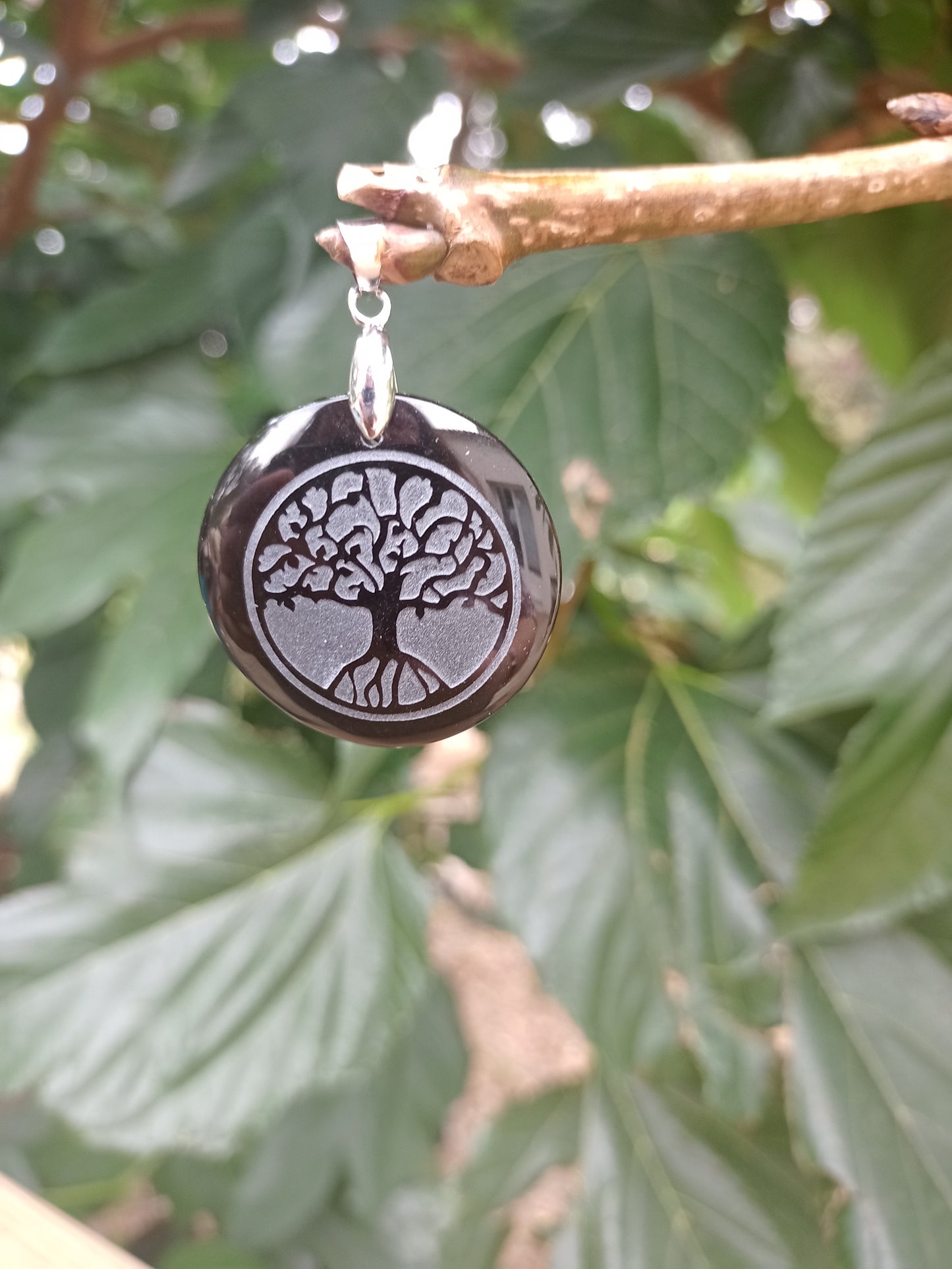 Black Obsidian & Tree of Life Pendant