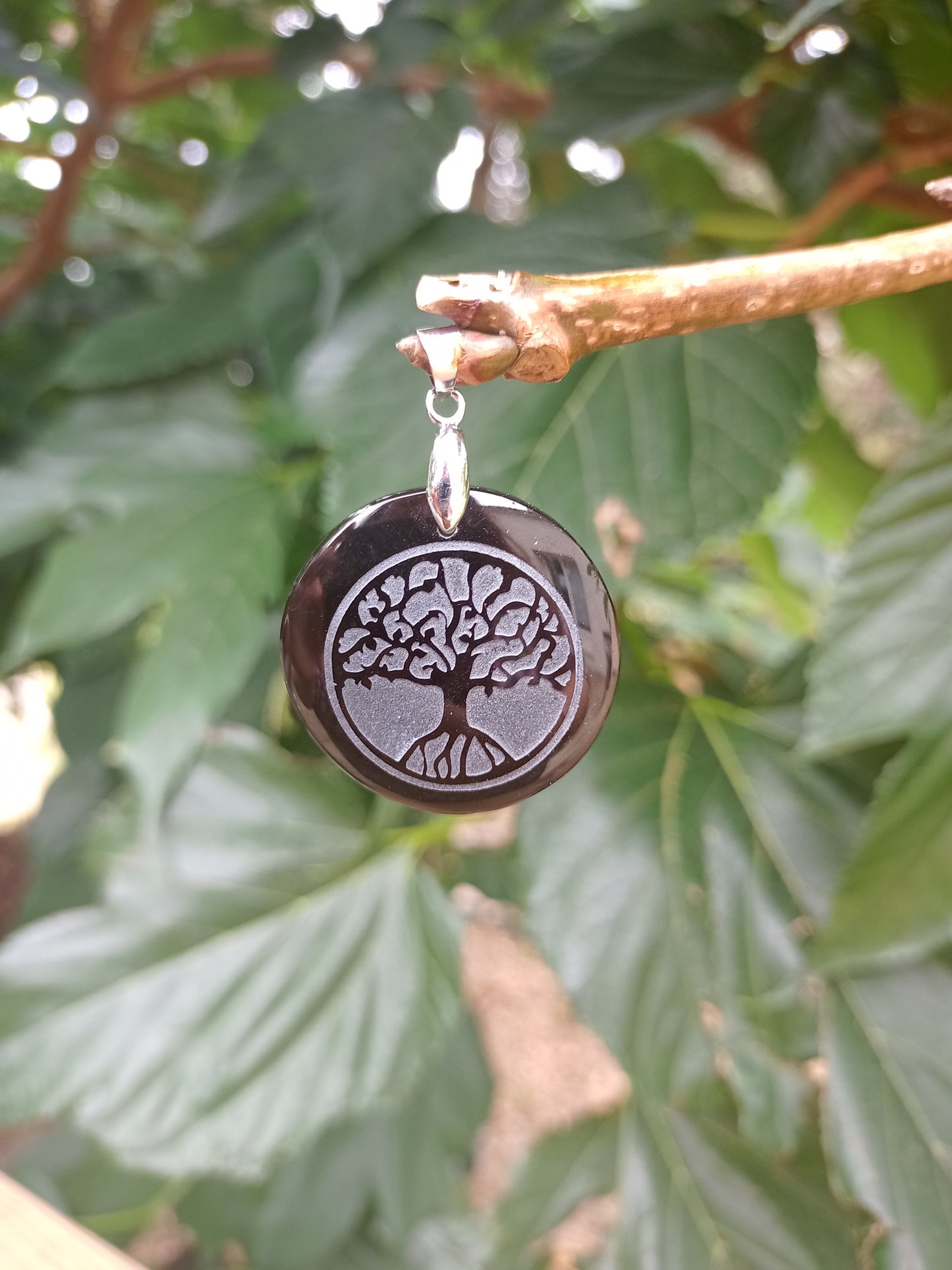 Black Obsidian & Tree of Life Pendant