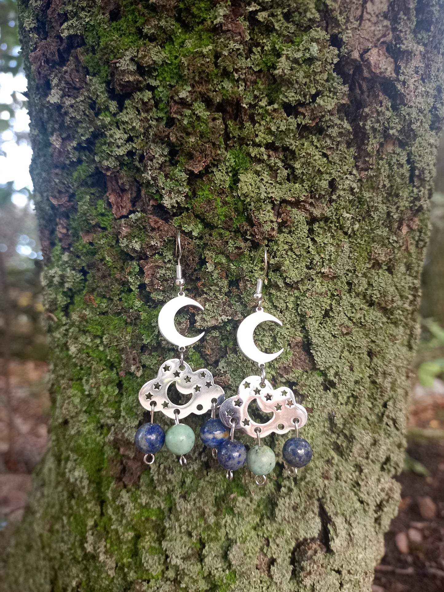 Boucles d'oreilles La tête dans les nuages en Lapis-Lazuli & Turquoise Africaine