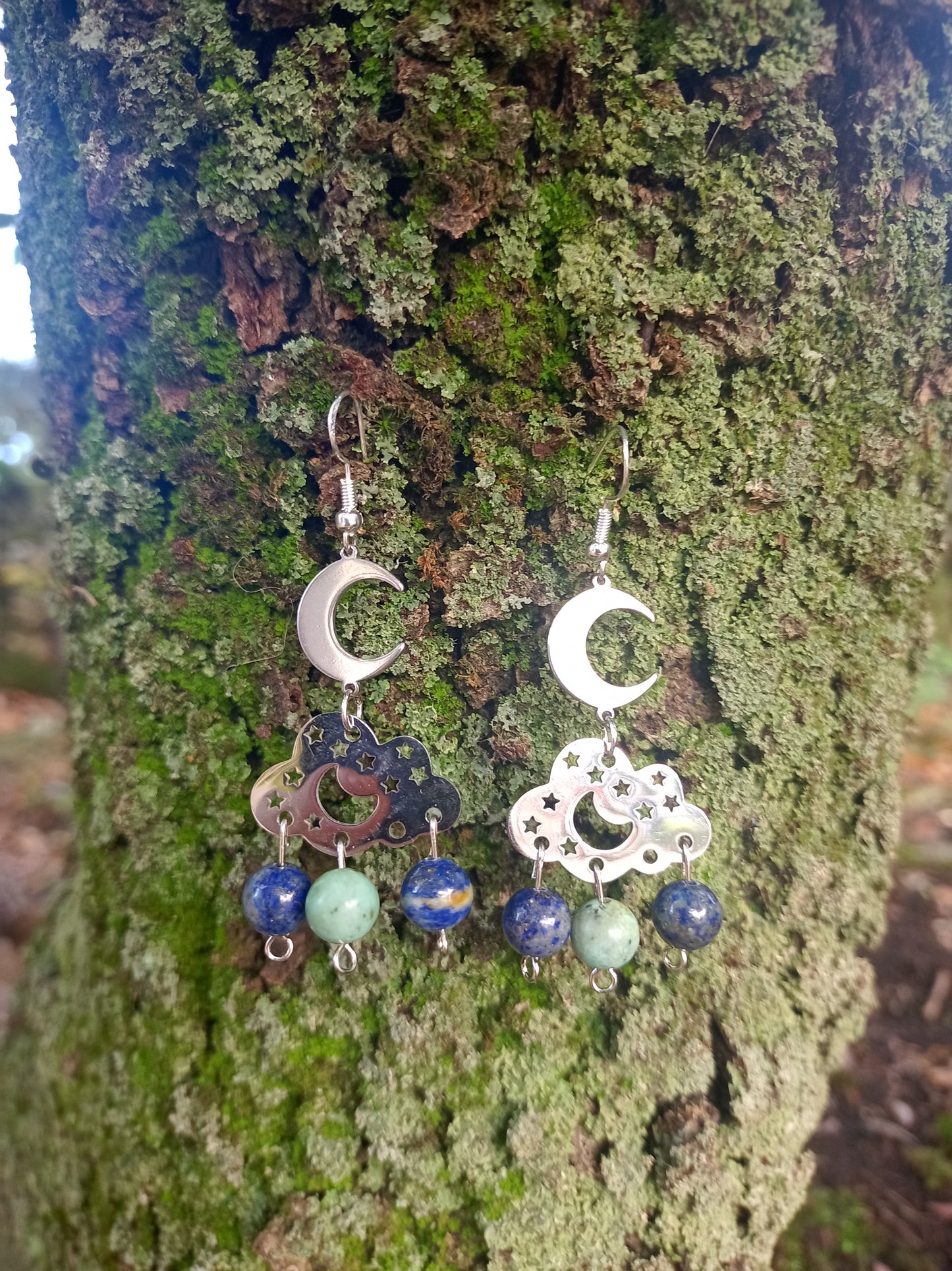 Boucles d'oreilles La tête dans les nuages en Lapis-Lazuli & Turquoise Africaine