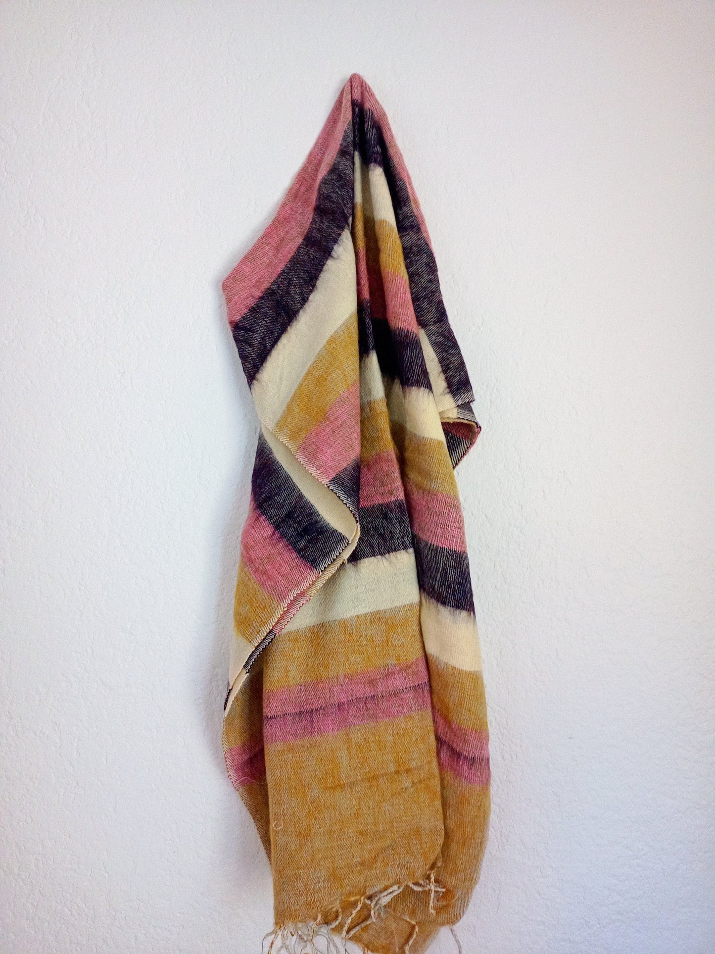 Yellow, Pink & Beige Striped Scarf
