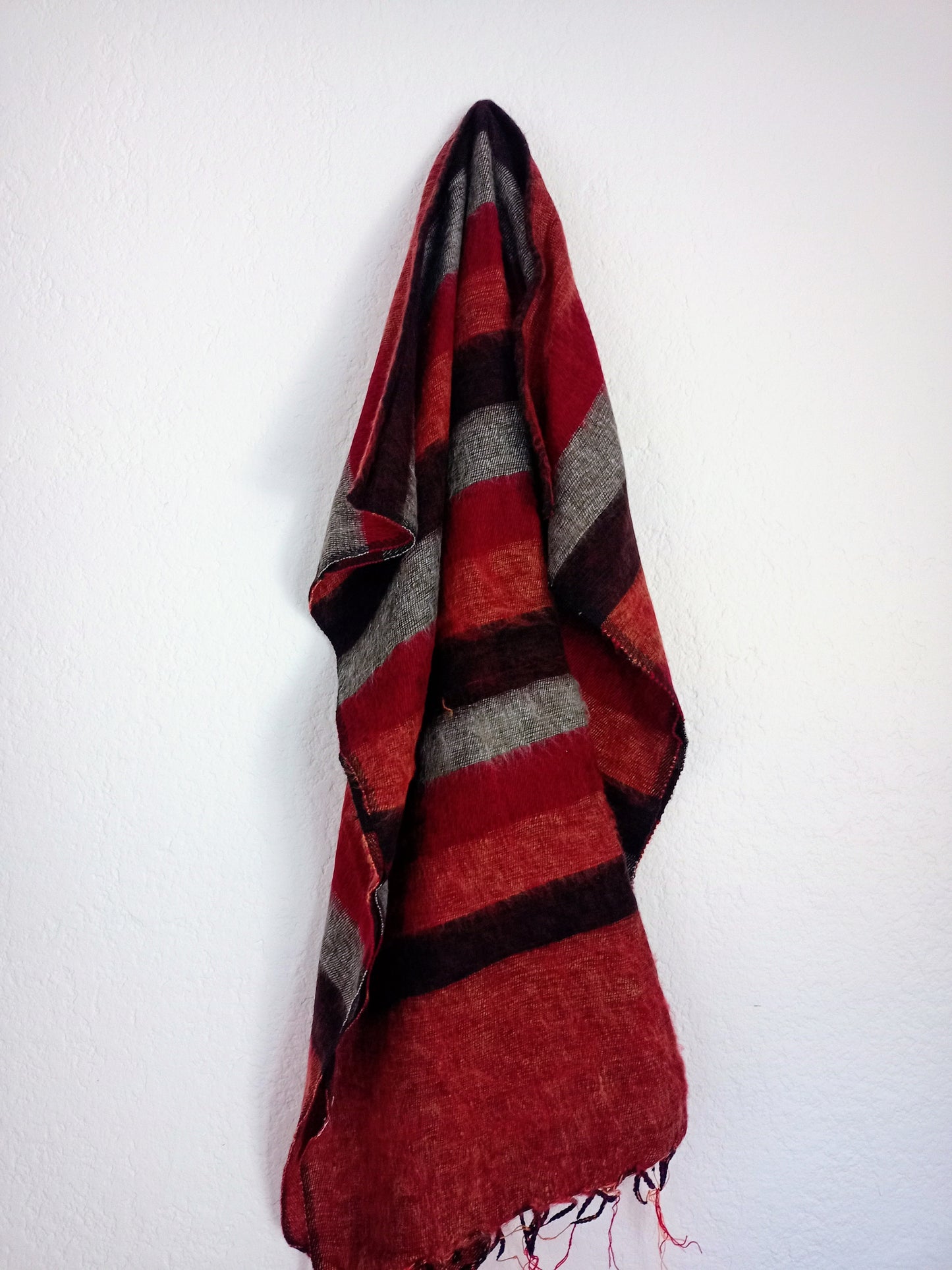 Red, grey & black striped scarf