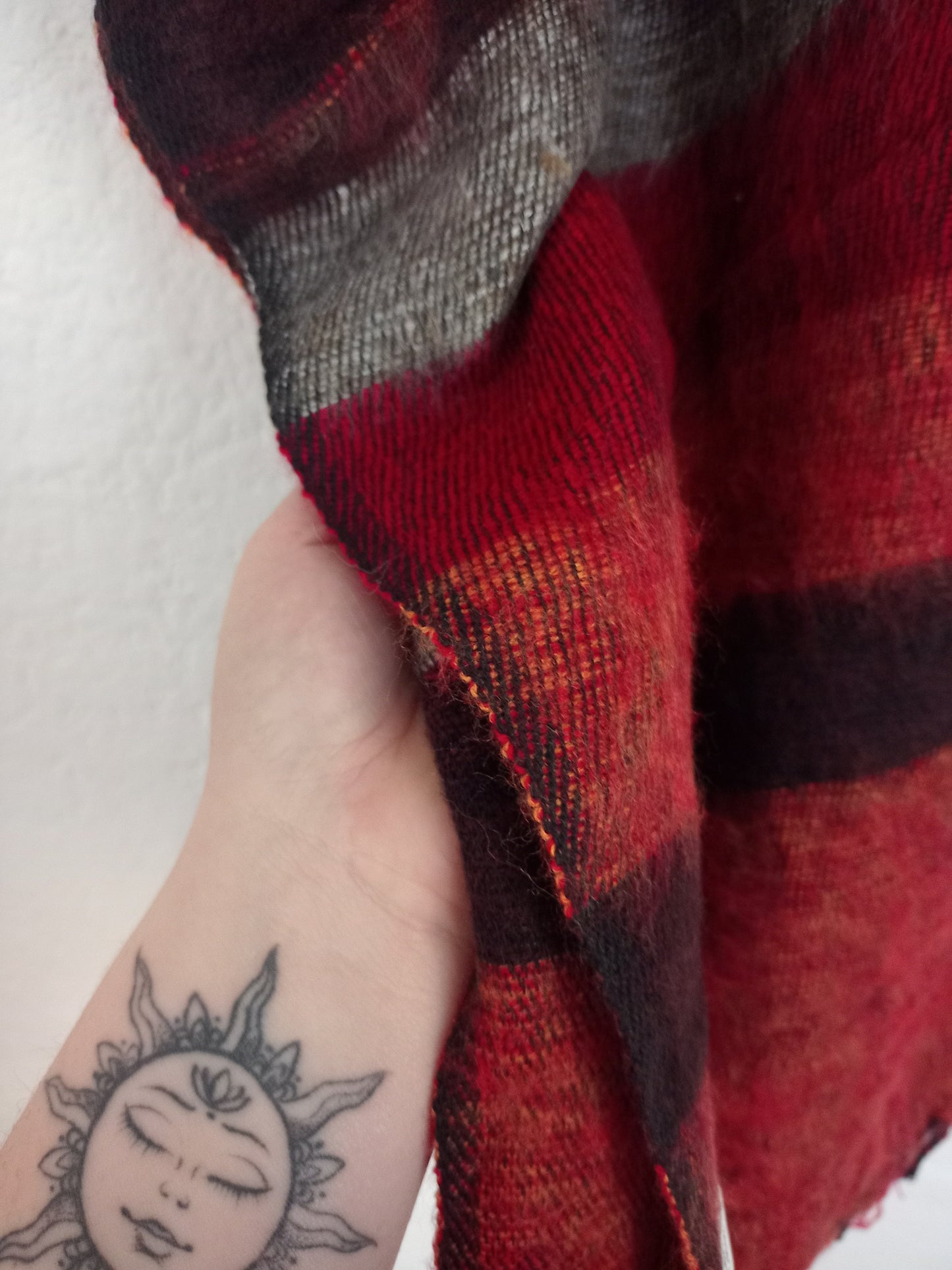 Red, grey & black striped scarf