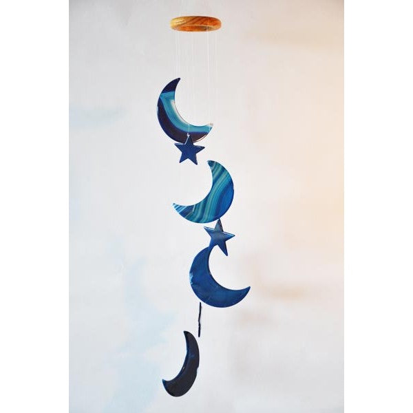 Mobile Moons and stars in blue tinted Agate