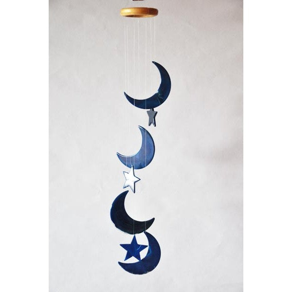 Mobile Moons and stars in blue tinted Agate