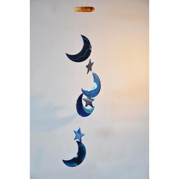 Mobile Moons and stars in blue tinted Agate