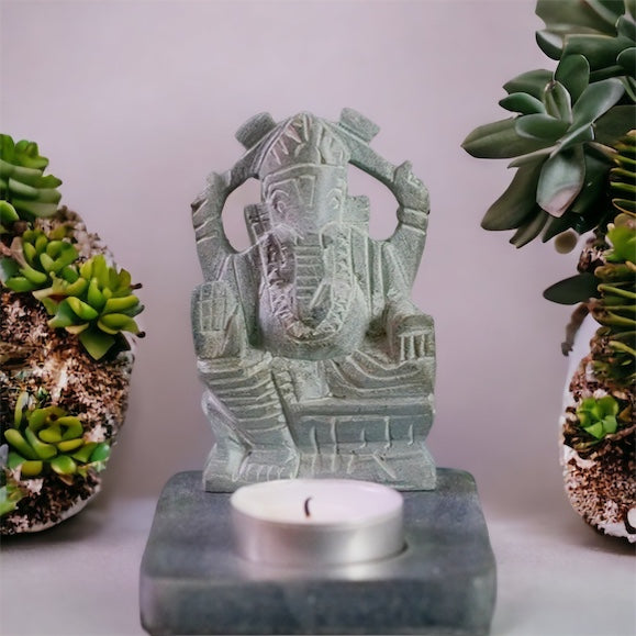 Ganesh Grey Soapstone Candle Holder