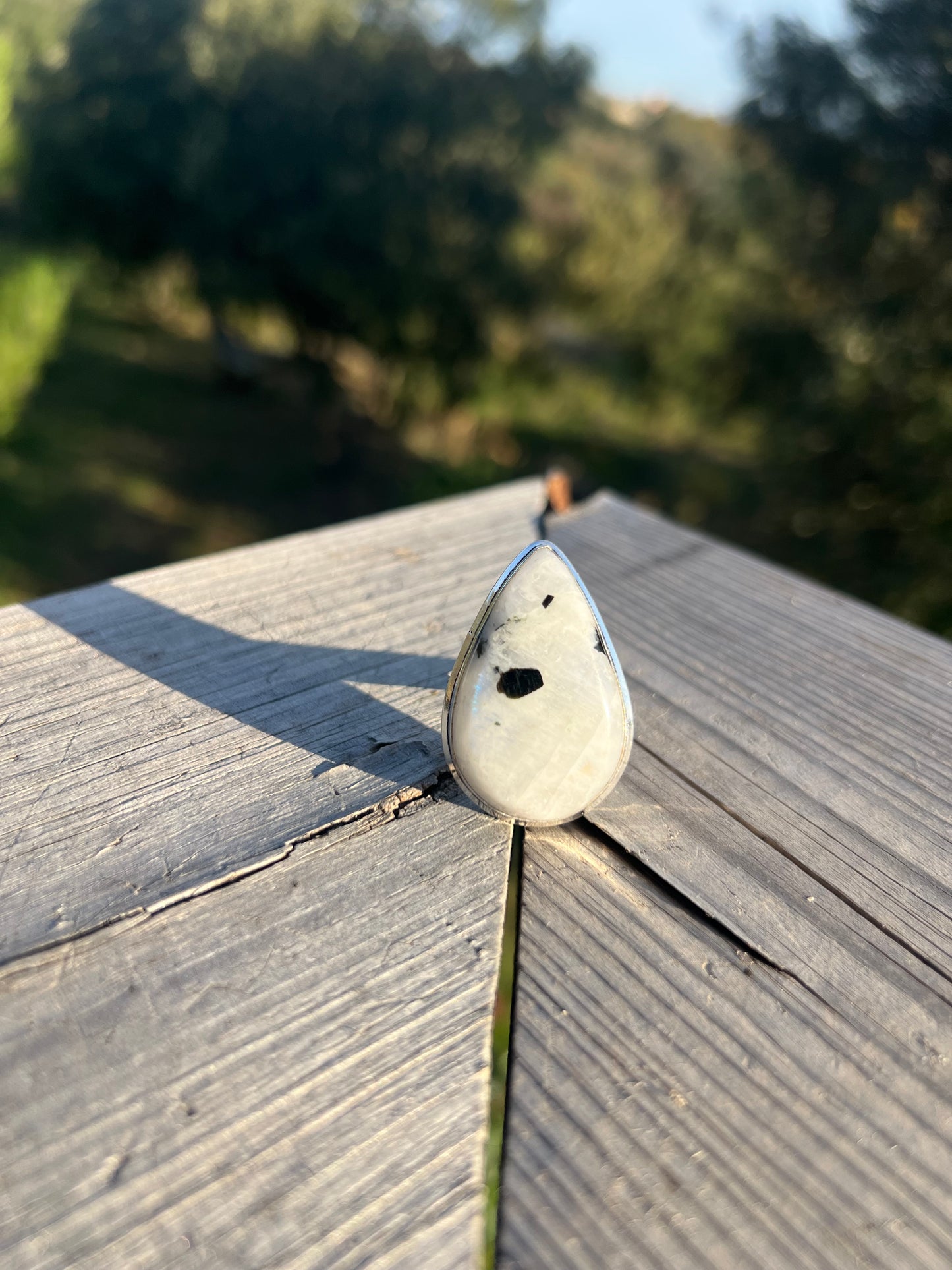 Bague en Péristérite Labradorite blanche taille 70