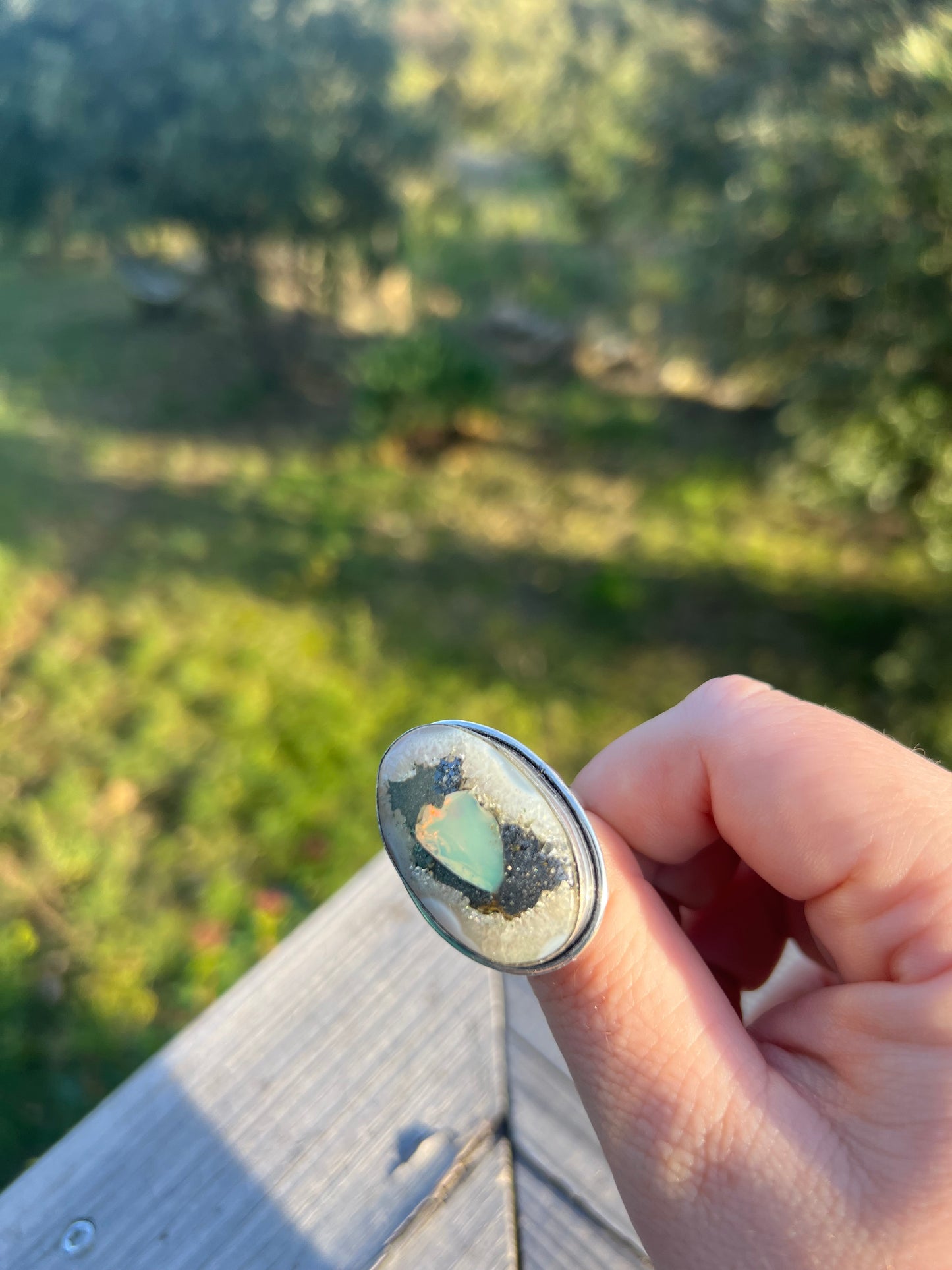 Bague en Opale d’Australie, Pyrite & Quartz taille 59