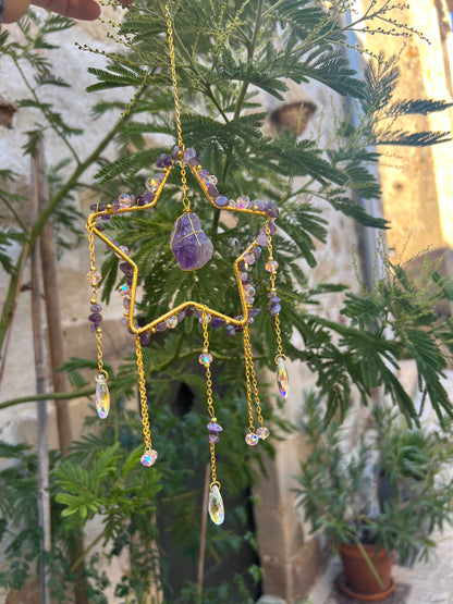 Suspension attrape soleil étoile améthyste