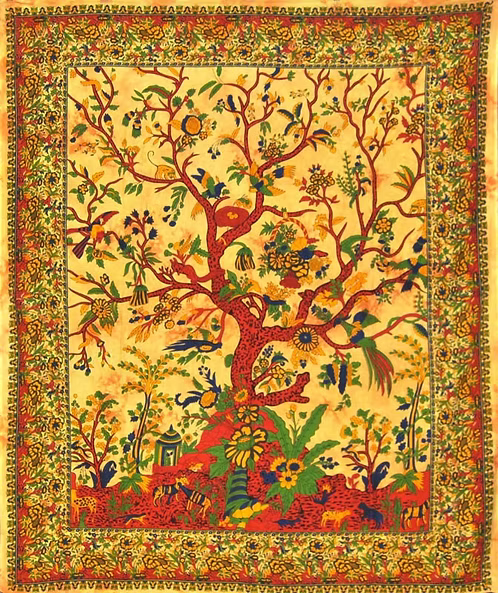 Tenture Arbre de vie jaune grand modèle