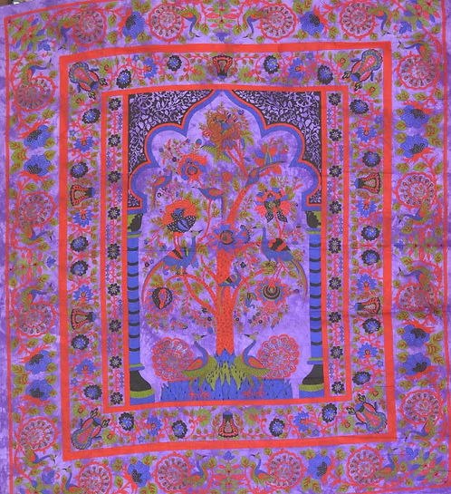 Tenture Arbre de vie & paons violet grand modèle