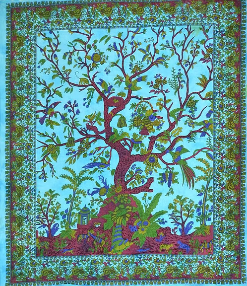 Tenture Arbre de vie bleu grand modèle