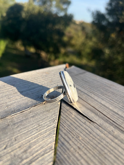 Bague en Péristérite Labradorite blanche taille 70