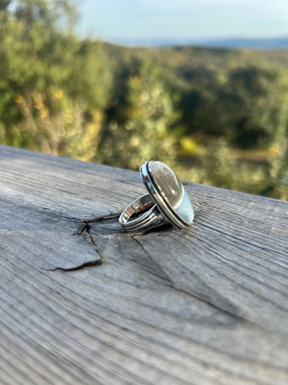 Bague en Opale bleue Owhyee taille 52