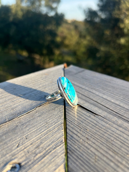 Bague en Agate dendritique - Pierre de Merlin  teintée bleue taille 59