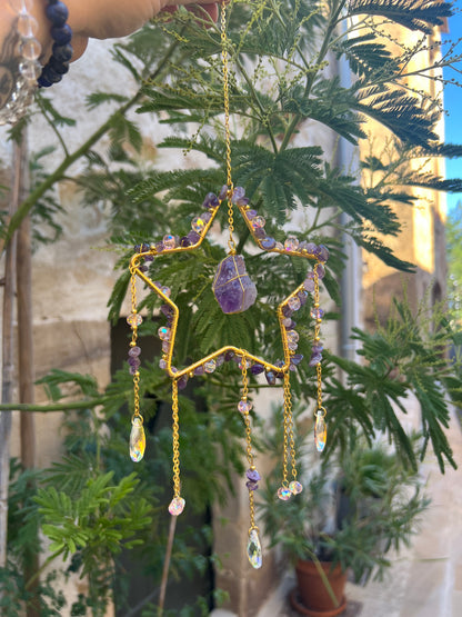 Suspension attrape soleil étoile améthyste